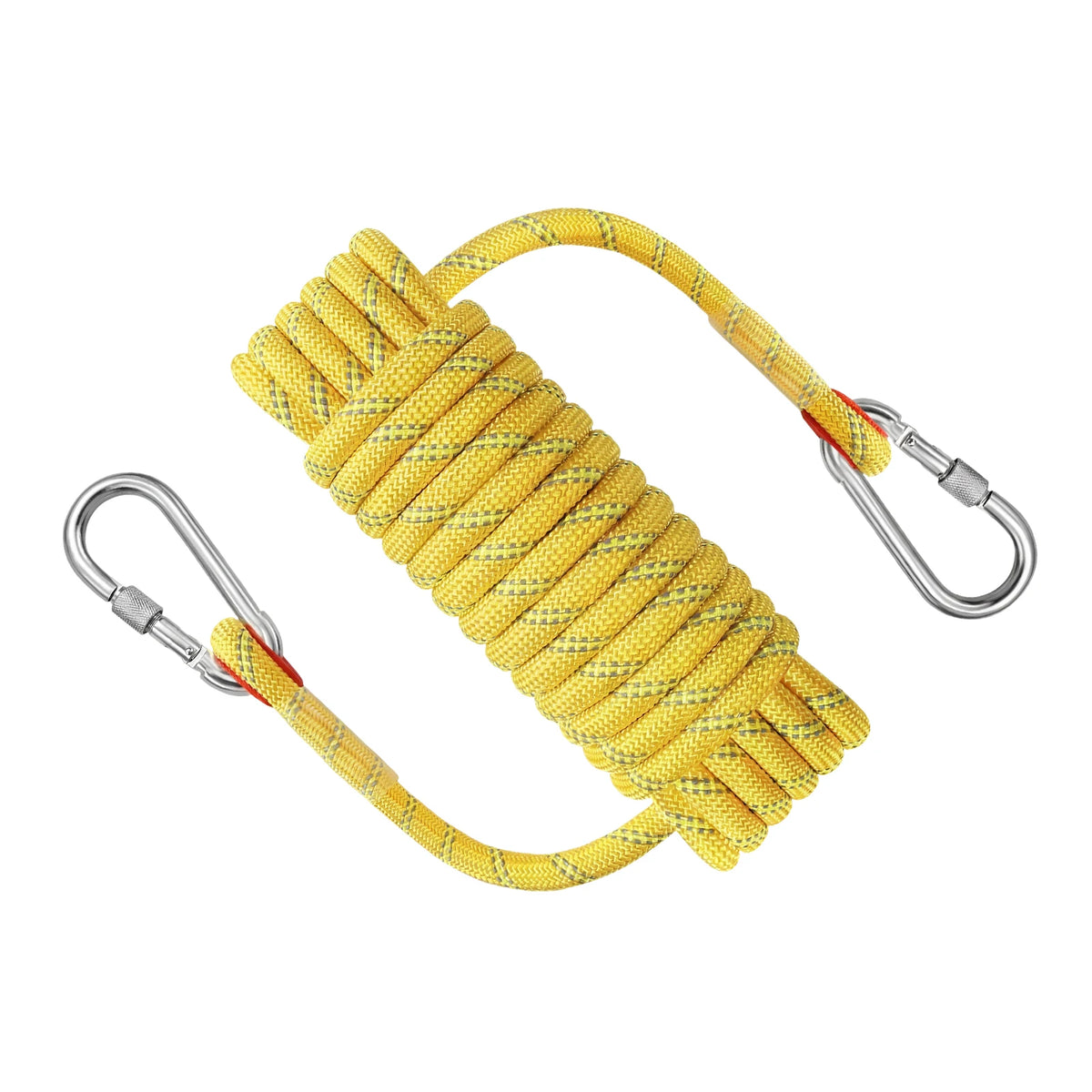 Climbing Rope, Braided Rope, Half Rope, Reflective Yellow 1/2"x32ft Polyester PP Marine Line with Hooks, 2400kg Breaking Strength, Waterproof UV Resistant, for Canyon Exploration Fishing Rafting Camping Rescue Anchor Outdoor