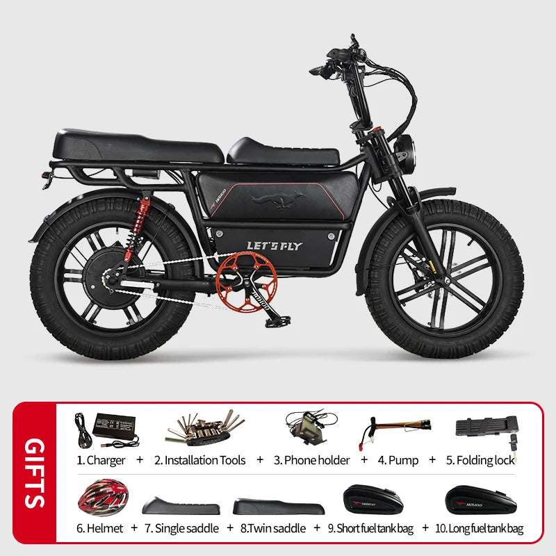 LET'S FLY Mountain bike 2000W 37MPH Adults City Electric Bicycle 48V 60AH 20 Inch Fat Tire Courier E Bikes Oil Brake Ebike