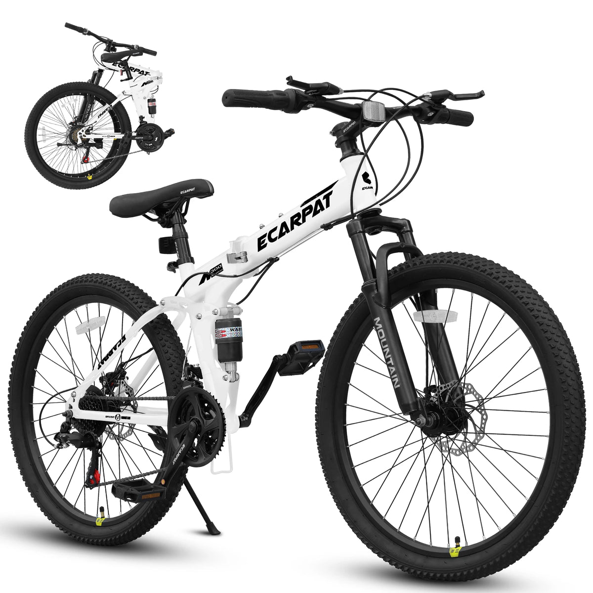 26 Inch Folding Mountain Bike, 21 Speed Full Suspension High-Carbon Steel MTB, Dual Disc Brake Foldable Bicycle, Folding Bikes for Adults Men Women