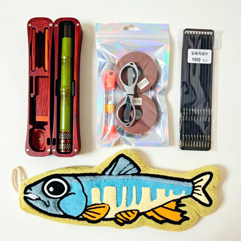 Tenkara Fishing Rod with Wooden Storage Box, Ultralight Portable Short Section Stream Rod for Small Fish, Travel Fishing Kit