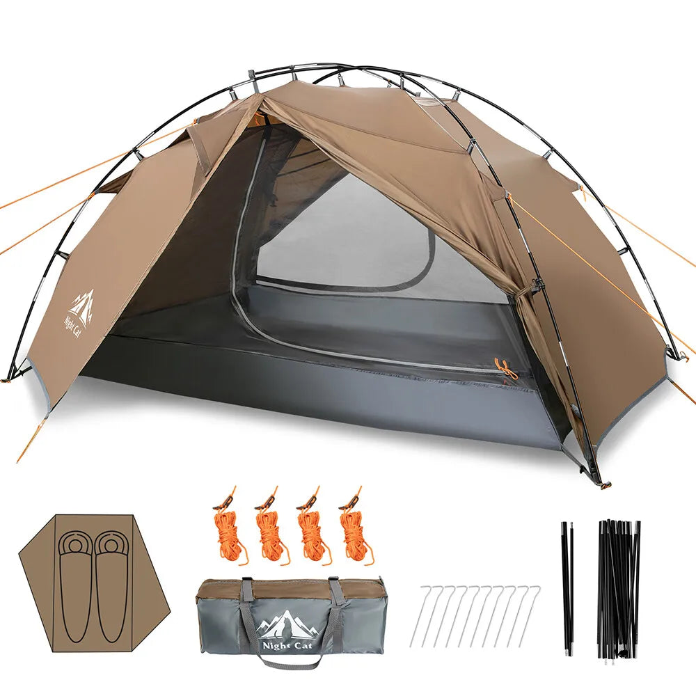 Night Cat 2 Person Backpacking Tent 190T Ultralight Travel Tent Waterproof Hiking Survival Outdoor Camping Tent Double Layers