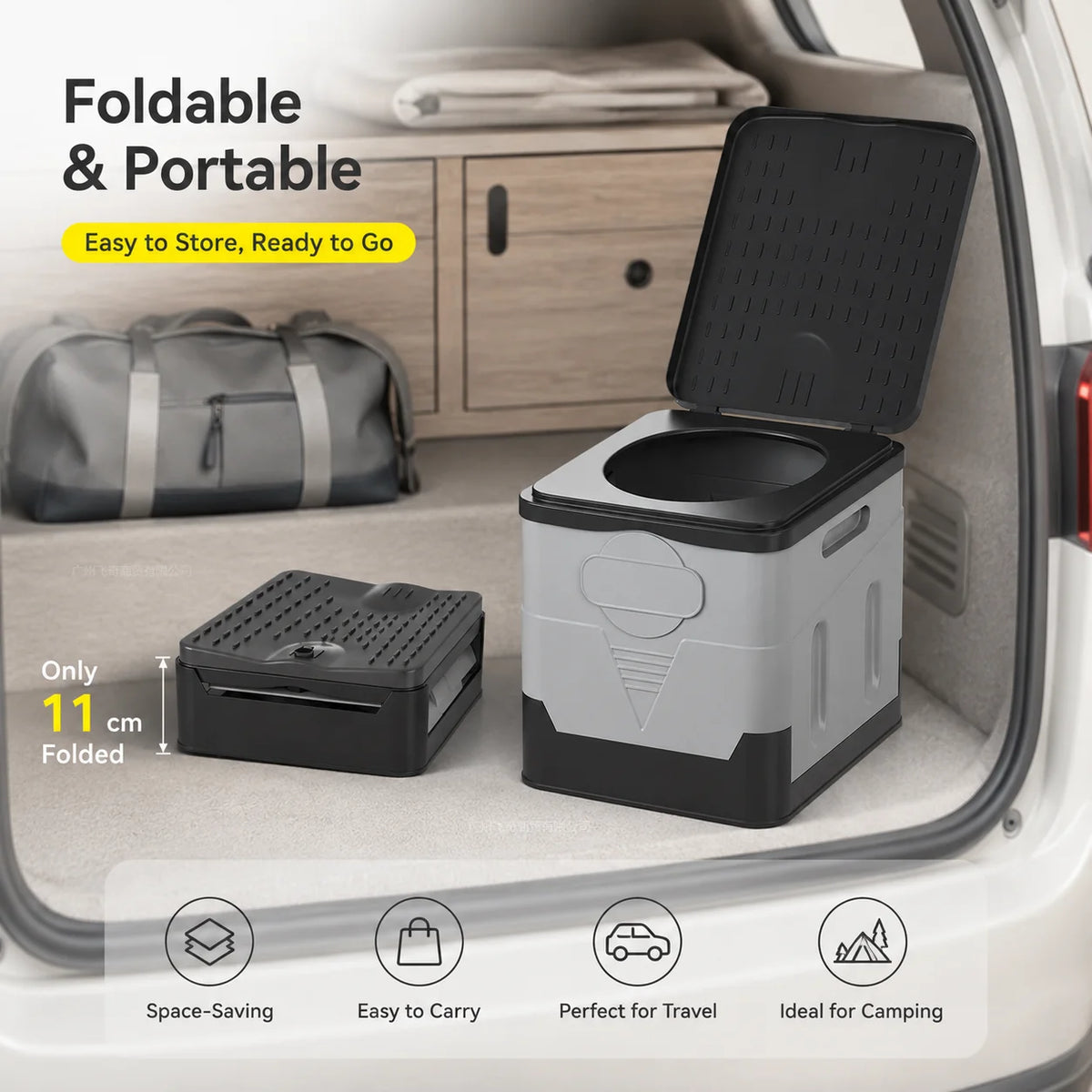 ZM Portable Folding Car Toilet PP Travel Potty with Lid Compact Emergency Toilet Car Trash Bin Foldable Camping Toilet Footstool Storage Box for Road Trips RV Camping Fishing Outdoor Travel Adults Easy Clean Practical Multifu