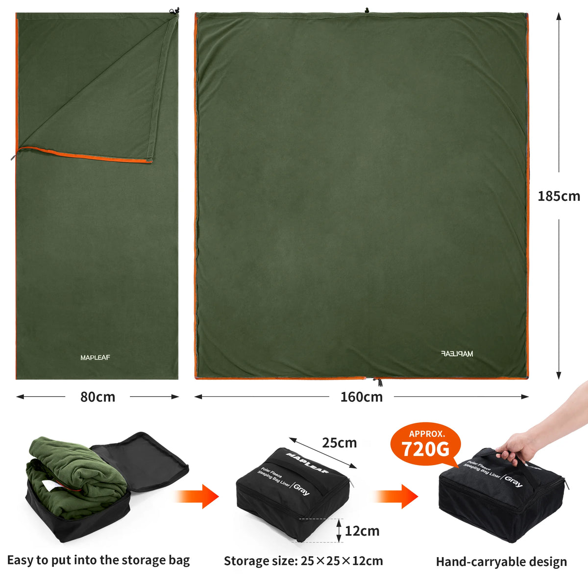 MAPLEAF Fleece Sleeping Bag Liner Warm Winter Camping Travel Sleep Sack Full Zipper Machine Washable Portable Lightweight Adult