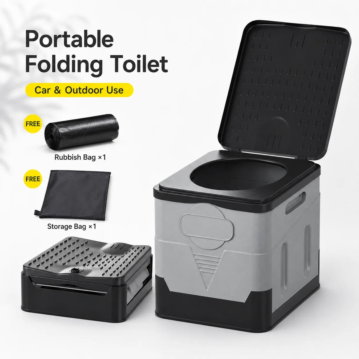 ZM Portable Folding Car Toilet PP Travel Potty with Lid Compact Emergency Toilet Car Trash Bin Foldable Camping Toilet Footstool Storage Box for Road Trips RV Camping Fishing Outdoor Travel Adults Easy Clean Practical Multifu