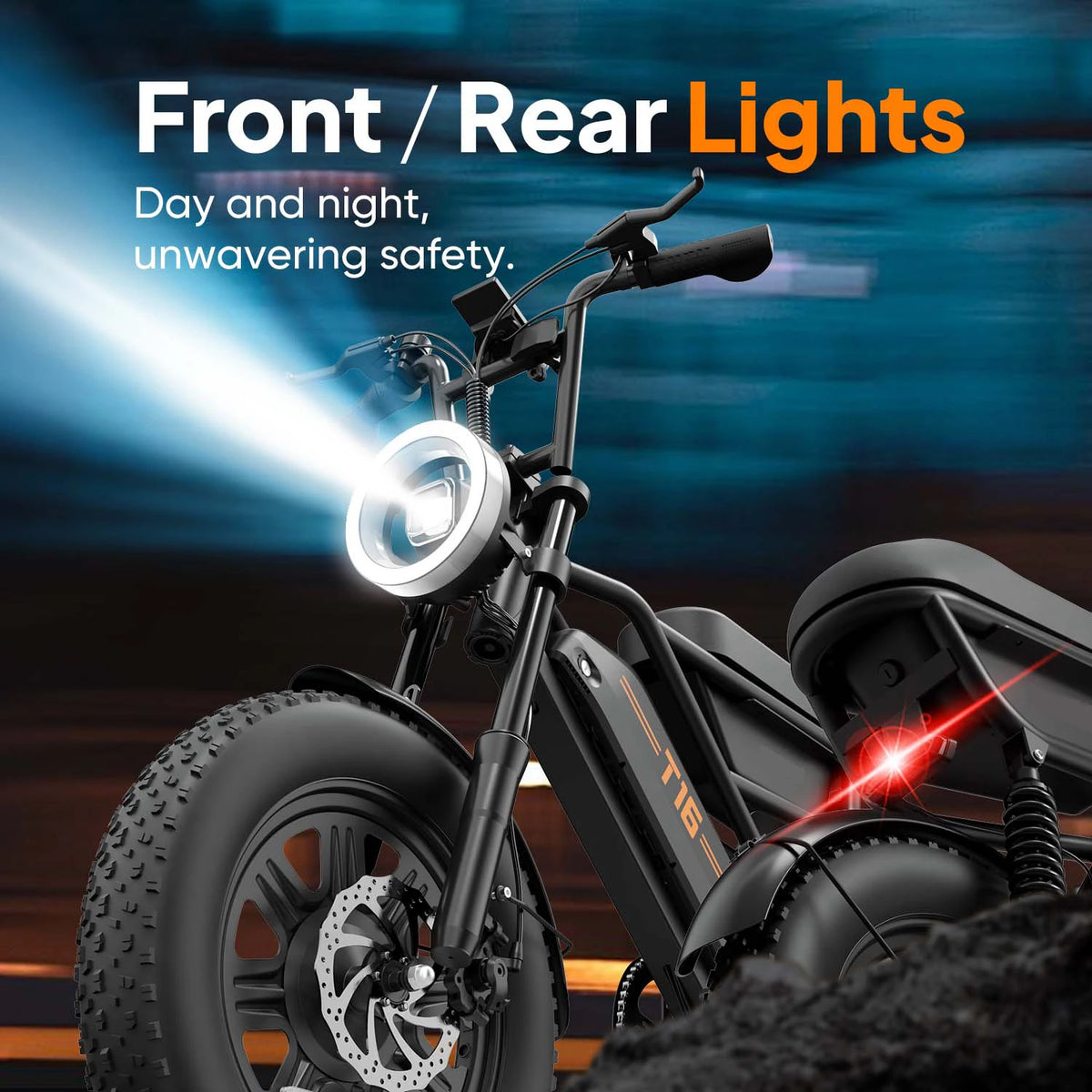 Urlife T16 16"x3" Fat Tire Electric Bike 750W Peak Motor 48V Removable Battery Dual Suspension 7-Speed Gears E-Bike Adult Commuter Off Road
