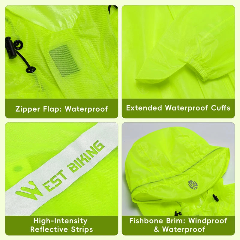 WEST BIKING Waterproof Cycling Raincoat Reflective MTB Road Bike Jacket Electric For Men And Women Bicycle Sport Clothing