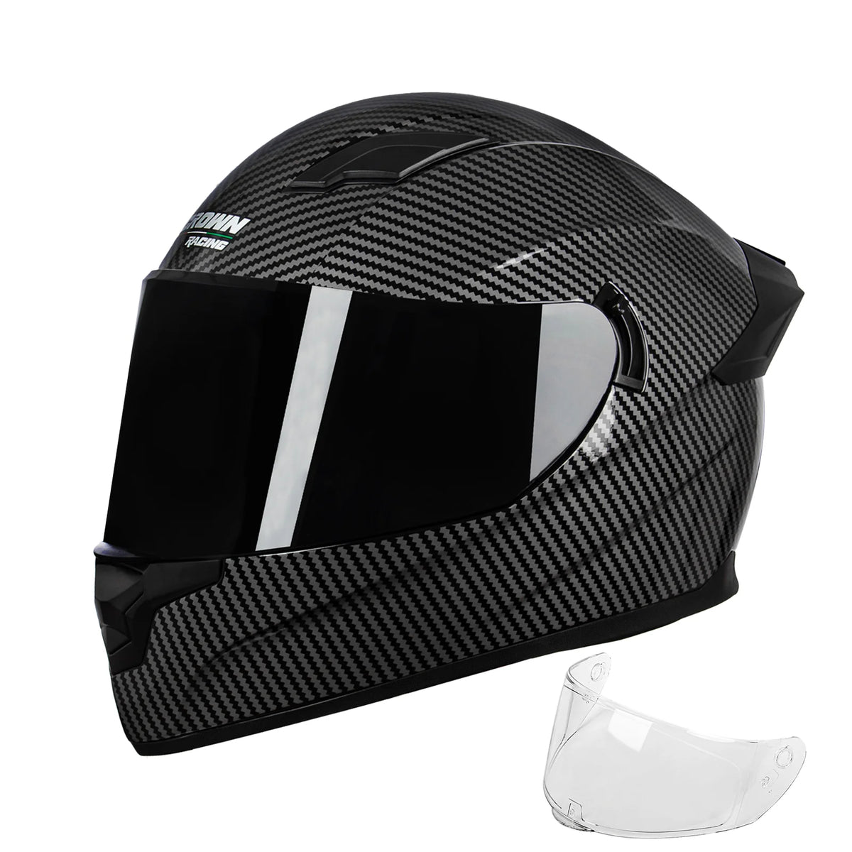 Crown Racing F-700 Full Face Motorcycle Helmet for Adults, DOT FMVSS 218 Certified Street Bike Helmet with Tinted Shield, Clear Replacement Visor and Removable Liner,Size M-XL