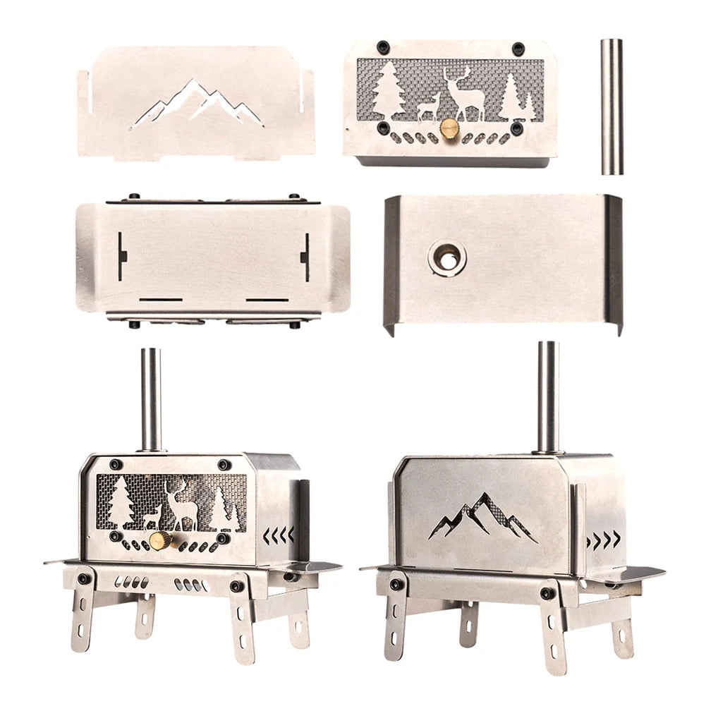 Stainless Steel Mini Tent Stove Portable Firewood Heater Stoves Adjustable Height Wood Burner For Outdoor Camping Accessories
