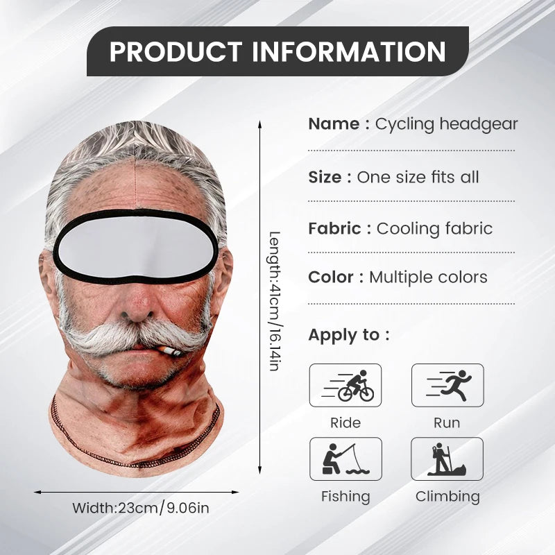 Funny Old Man Ski Mask Realistic Face Balaclava Summer Winter 3D Printed Full Face Mask for Skiing Snowboarding Outdoor Sports