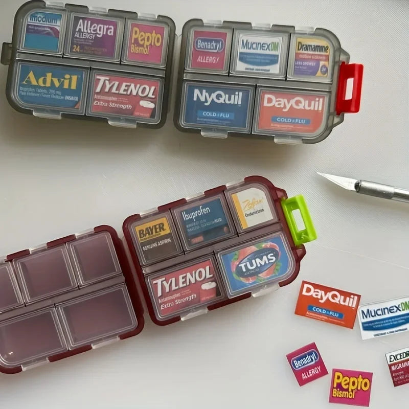 Double-Layer Small Pill Box Portable Pill Box Transparent 10-Cell Sealed Medicine Storage Box Camping Equipment Survival Kit