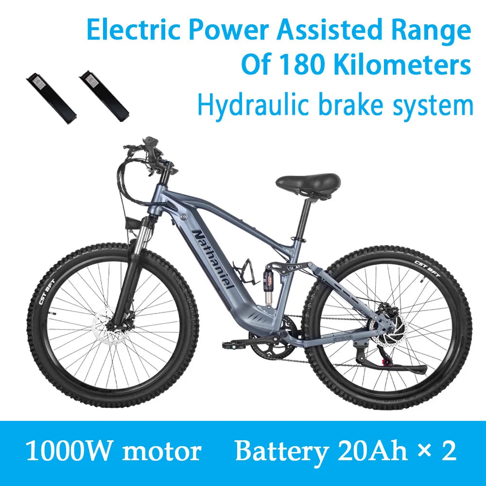 Nathaniel SYR03 Electric Bike 1000W 48V 20AH, 27.5" Long Range for Mountain & Road Riding, Electric Bike Adults, Mountain Bikes