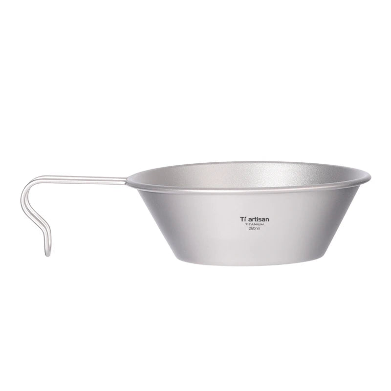 Tiartisan 260ml Titanium Camping Sierra Bowl With Fixed Handle Outdoor Picnic Ultralight Portable Salad Meal Bowl Food Container