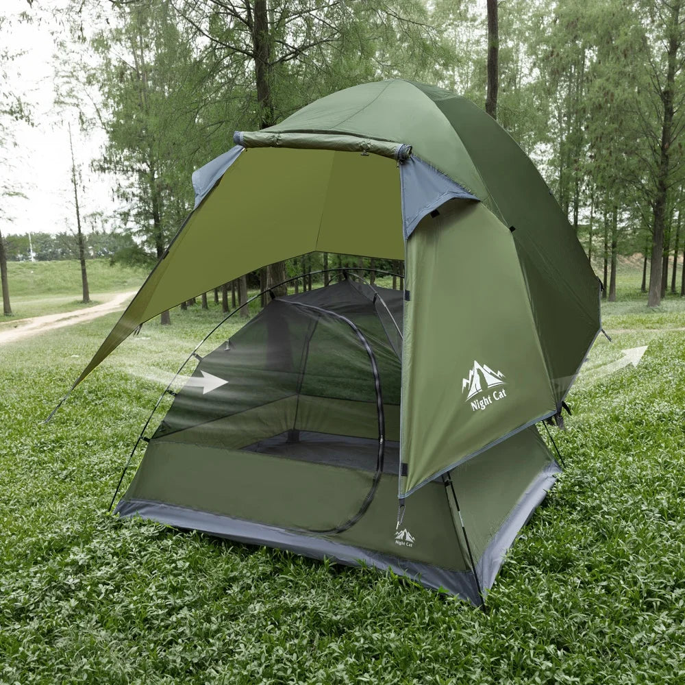 Night Cat Camping Tent 2 3 Persons with Porch Family Backpacking Tent Double Layers Waterproof Easy Clip Setup 7x6x4.3ft Porch Pole Not Inlcuded