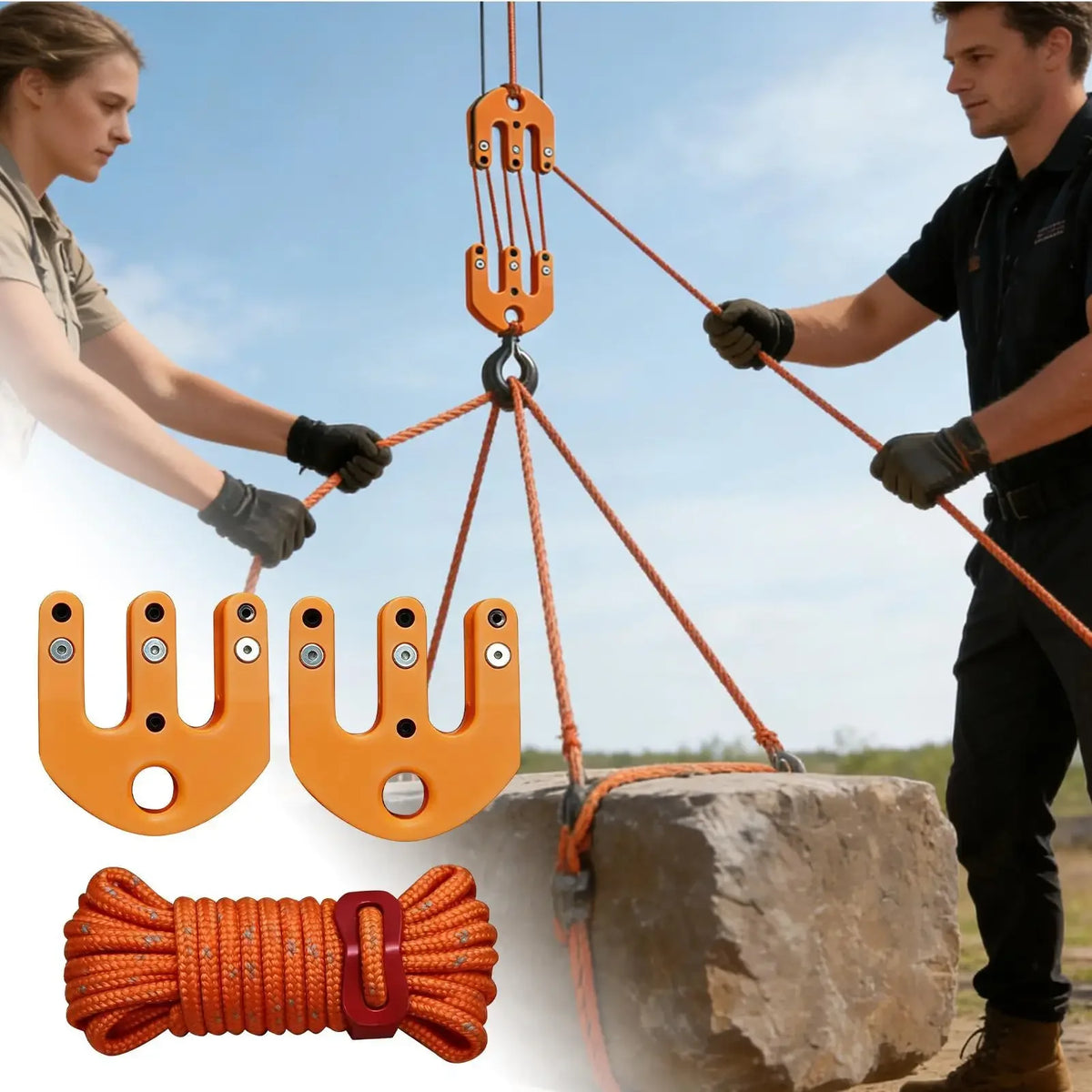 Pulleys Hoist with Strap Weatherproof Portable Block and Tackle Pulleys System for Hunting Pulling Field Dressing Camping Hiking