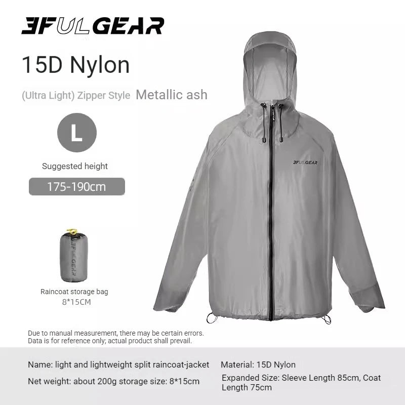 3F UL GEAR Lightweight Split Raincoat with Hooded 15D Nylon 20D Dyneema Waterproof PU10000mm Outdoor Pants Hiking Sleeve Poncho