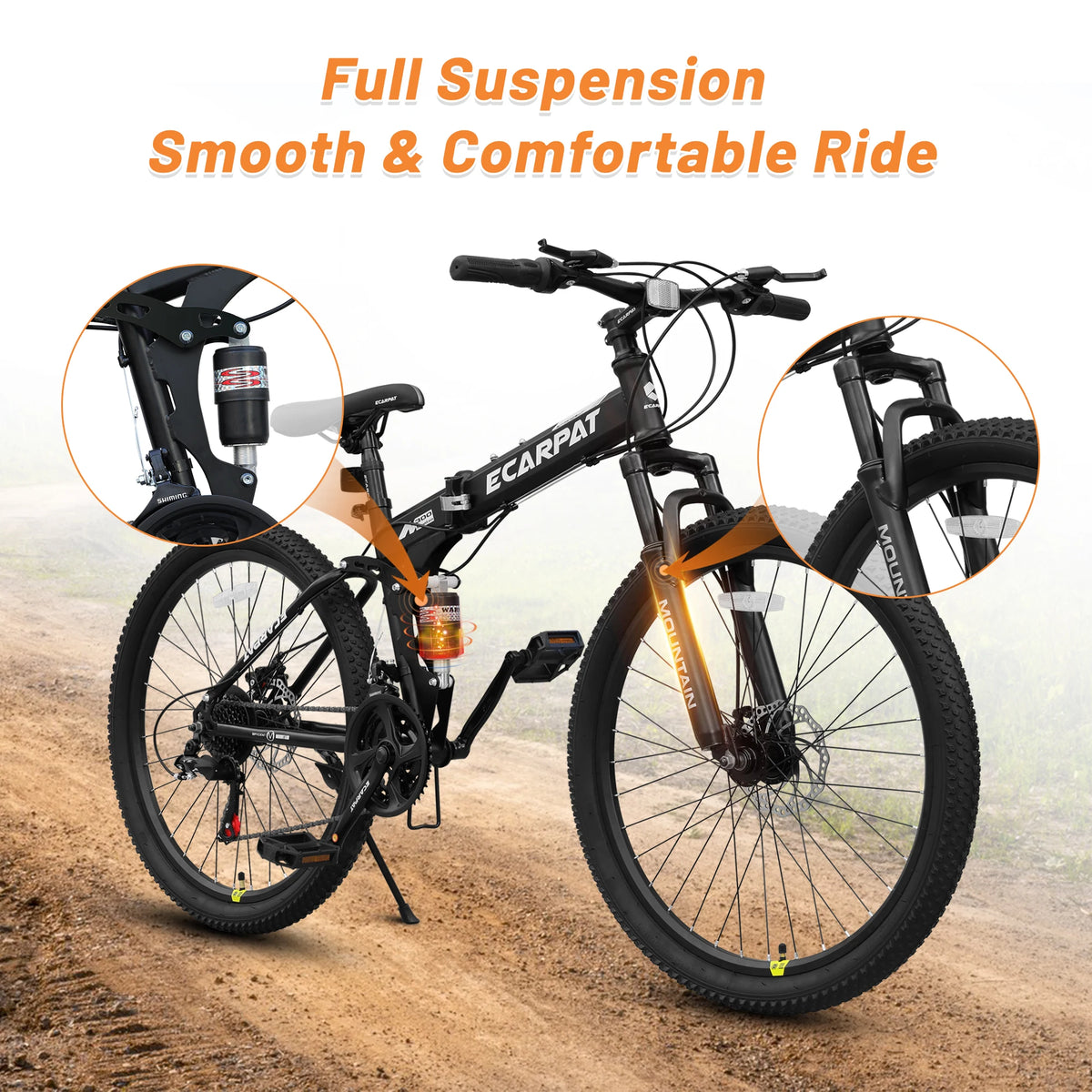 26 Inch Folding Mountain Bike, 21 Speed Full Suspension High-Carbon Steel MTB, Dual Disc Brake Foldable Bicycle, Folding Bikes for Adults Men Women