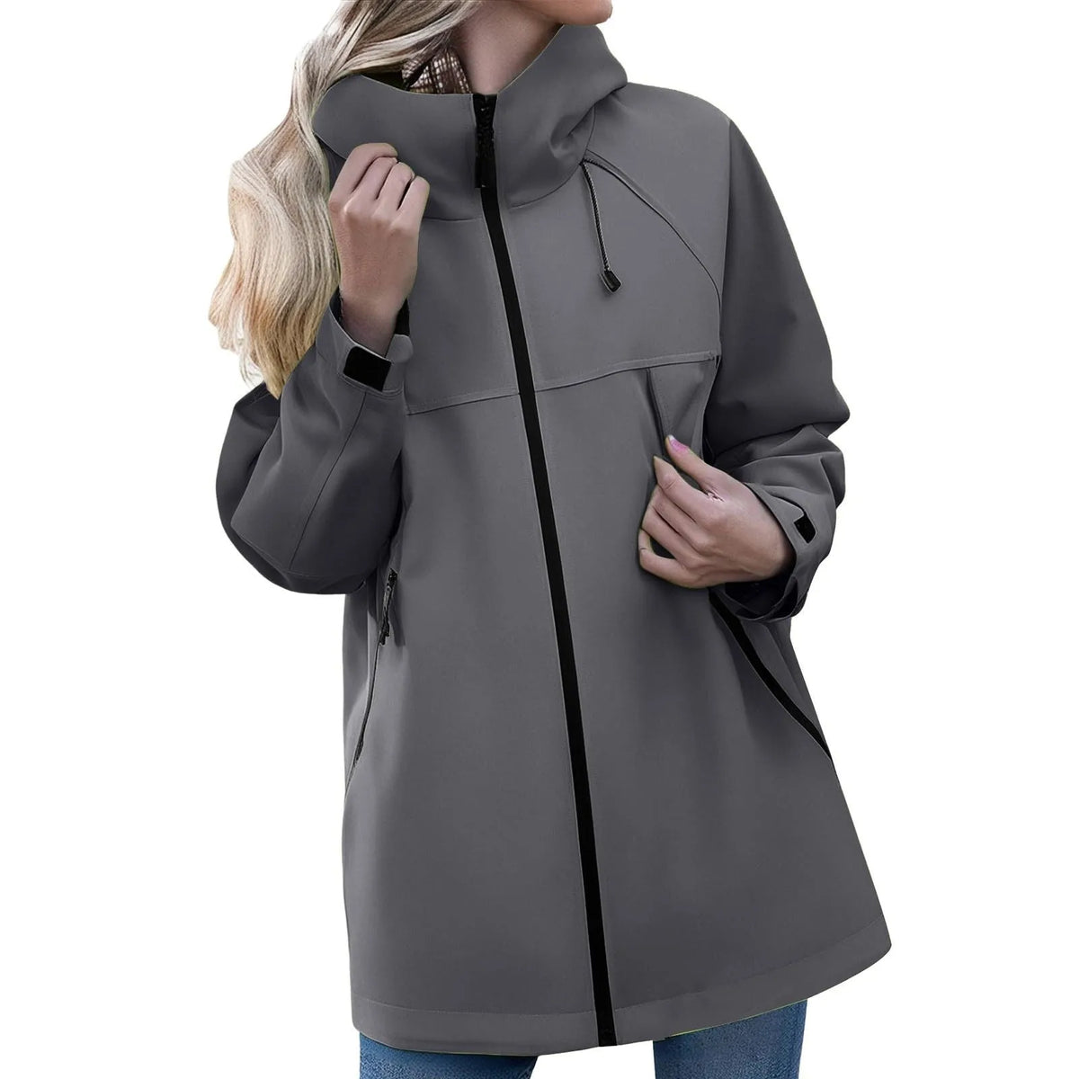 Women's Zipper Jacket Casual Solid Color Long Sleeved Hooded Outdoor Jacket Coat Windproof and Waterproof Mountaineering Jackets