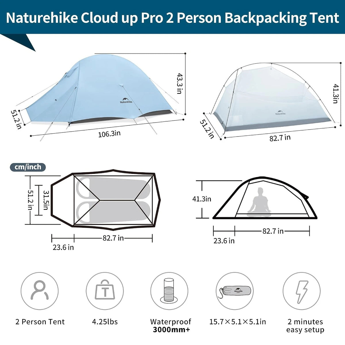 Naturehike New Camping Tent 1 2Person Lightweight Waterproof Backpacking Tent with Footprint Portable Outdoor Hiking Tent