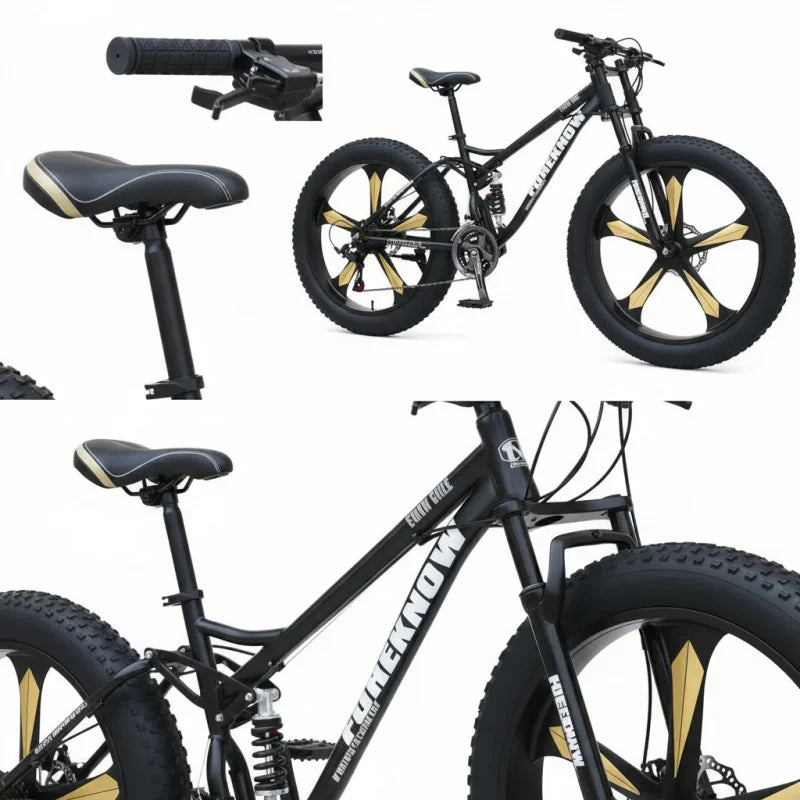 Black Five-Blade Wheel Speed Changing Off-Road Snow Mountain Bike with Shock Absorption for Adults, 4.0 Tires, 4.0 Tires