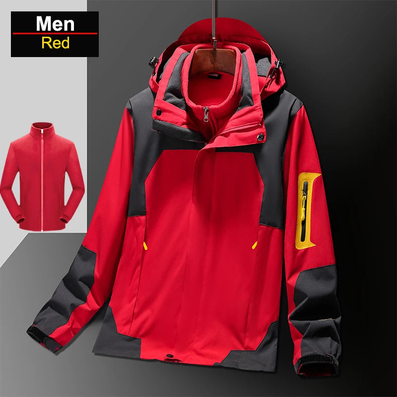 CHRLCK Men's Waterproof Three In One Hiking Fleece Jacket Women Windproof Windbreaker Winter Camping Trekking Outdoor Coats