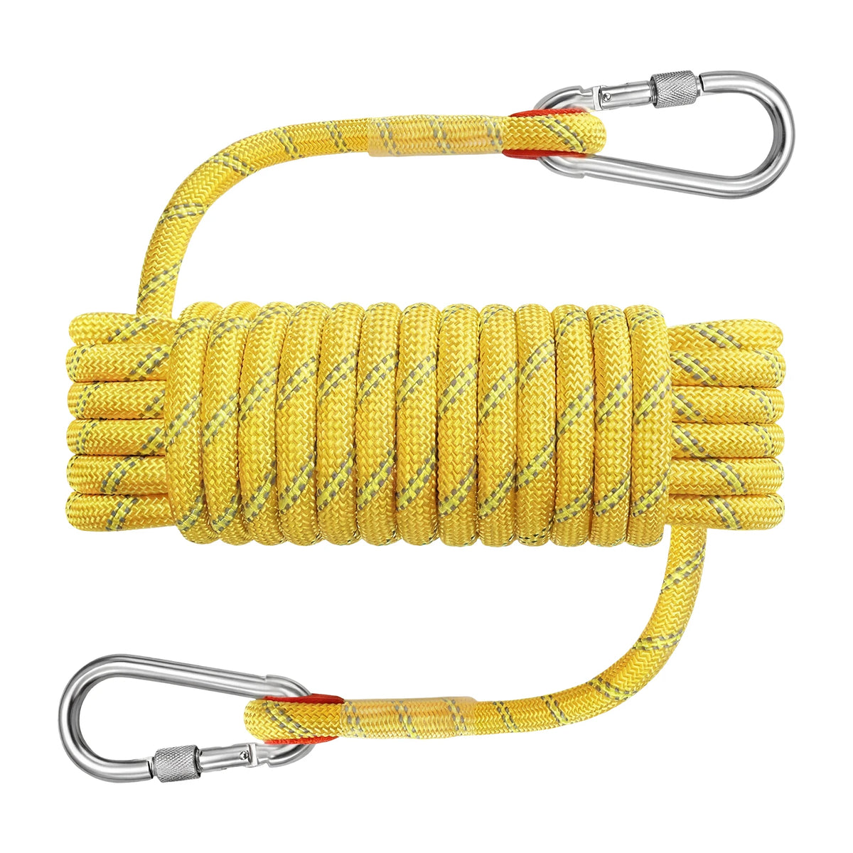 Climbing Rope, Braided Rope, Half Rope, Reflective Yellow 1/2"x32ft Polyester PP Marine Line with Hooks, 2400kg Breaking Strength, Waterproof UV Resistant, for Canyon Exploration Fishing Rafting Camping Rescue Anchor Outdoor
