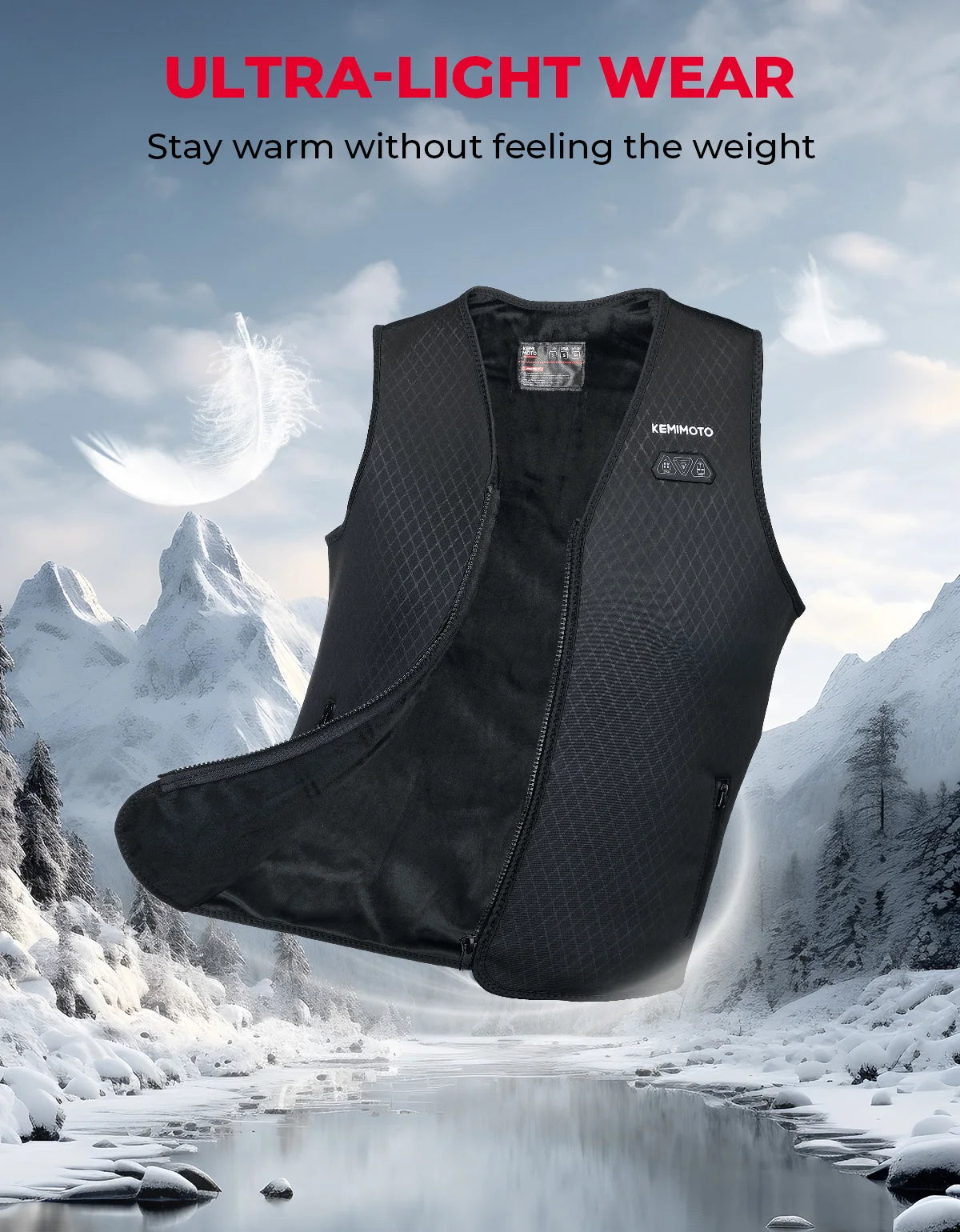 KEMIMOTO CE Heated Vest Men Women for Winter Motorcycle Riding Jacket USB Electric Heating Lightweight Inner for Outdoor Gear