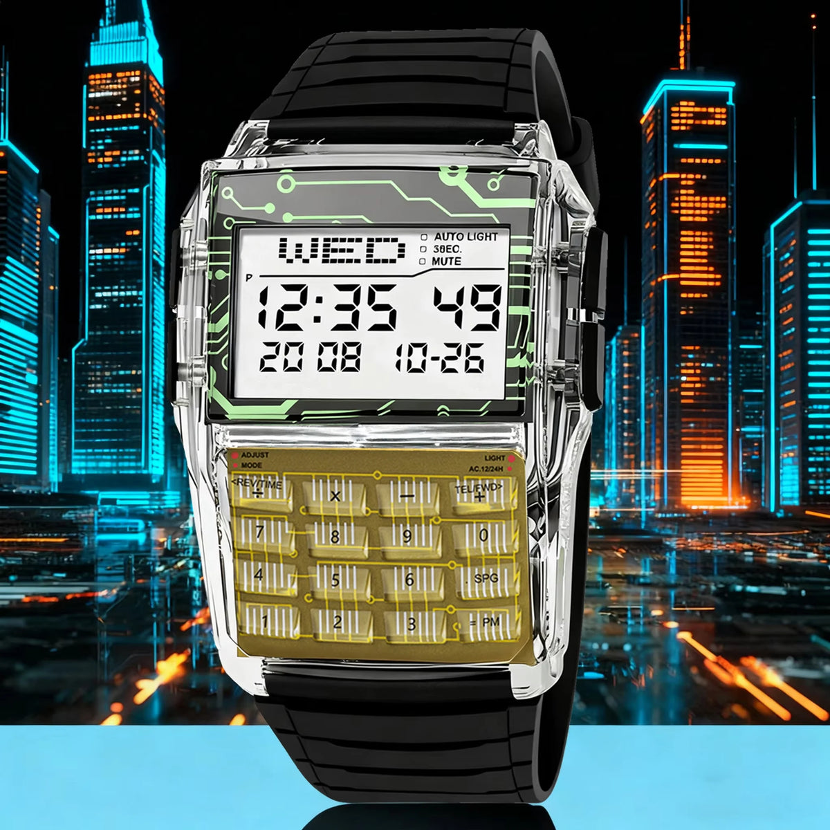 Transparent Case Plastic Watch Men Multifunction Calculator Watch Luminous LED Watch Top Luxury Men Watch Computer Style