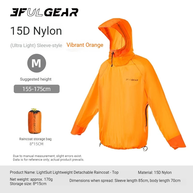 3F UL GEAR Lightweight Split Raincoat with Hooded 15D Nylon 20D Dyneema Waterproof PU10000mm Outdoor Pants Hiking Sleeve Poncho