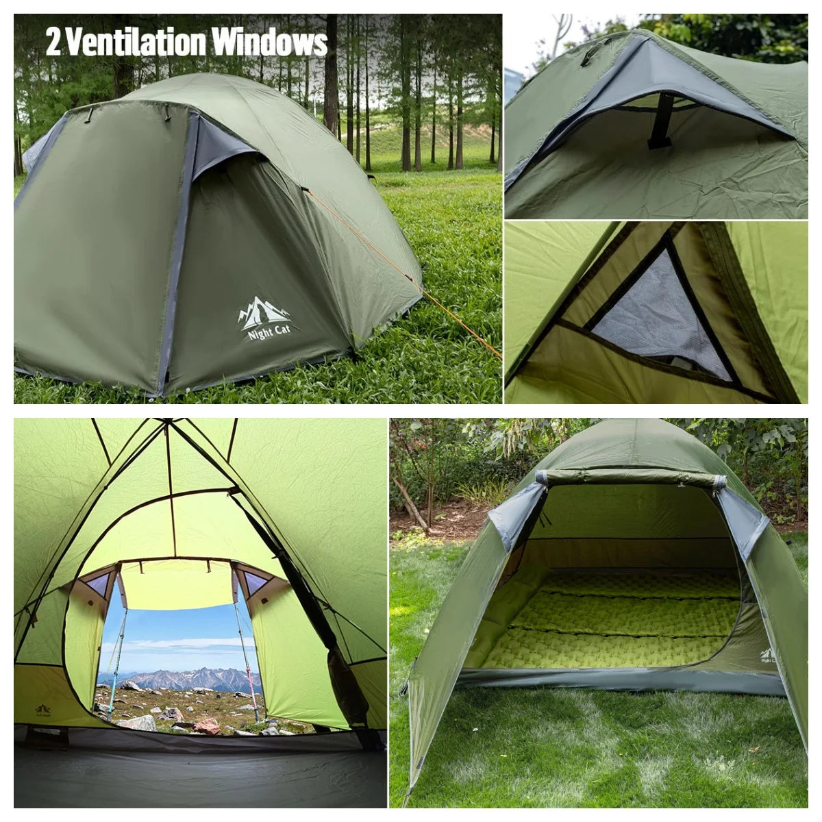 Night Cat Camping Tent 2 3 Persons with Porch Family Backpacking Tent Double Layers Waterproof Easy Clip Setup 7x6x4.3ft Porch Pole Not Inlcuded