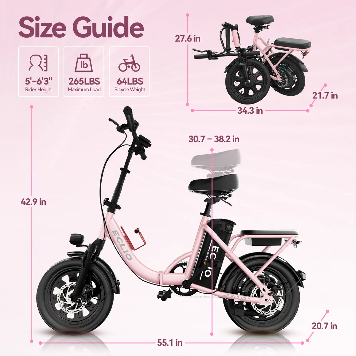 Folding Electric Bike, Electric Bicycle with 48V 14AH Removable Battery,  Electric Bike for Adults Teens,16'' Ebike