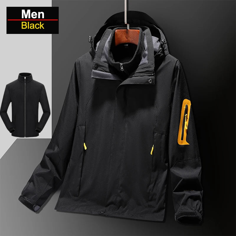 CHRLCK Men's Waterproof Three In One Hiking Fleece Jacket Women Windproof Windbreaker Winter Camping Trekking Outdoor Coats
