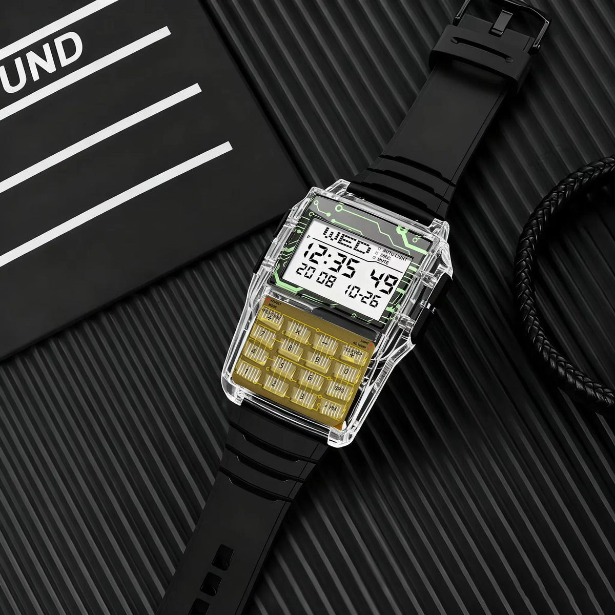 Transparent Case Plastic Watch Men Multifunction Calculator Watch Luminous LED Watch Top Luxury Men Watch Computer Style