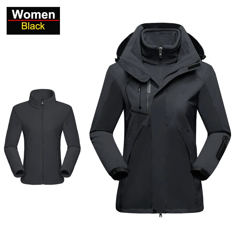CHRLCK Women's 3 In 1 Thick Hiking Jacket Fleece Waterproof Winter Windbreaker Outdoor Warm Camping Jacket Women Windproof Coat