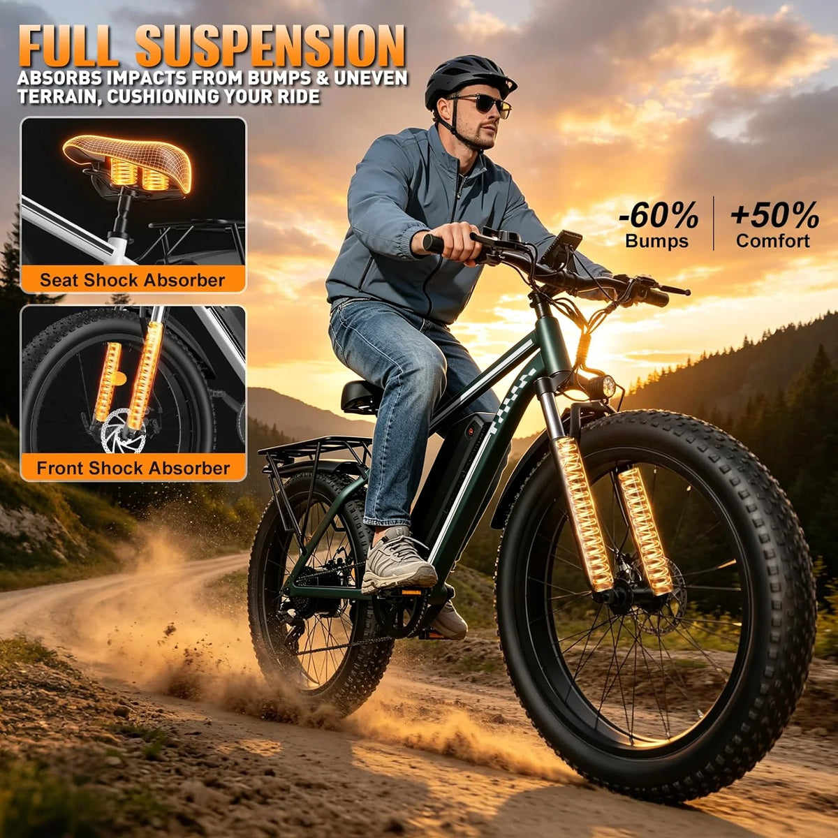OBX 26'' Fat Tire Electric Bike for Adults 48V 15Ah Battery 1000W Motor (Peak 1500W) 30MPH+ Fast Mountain Ebike for Snow & Beach