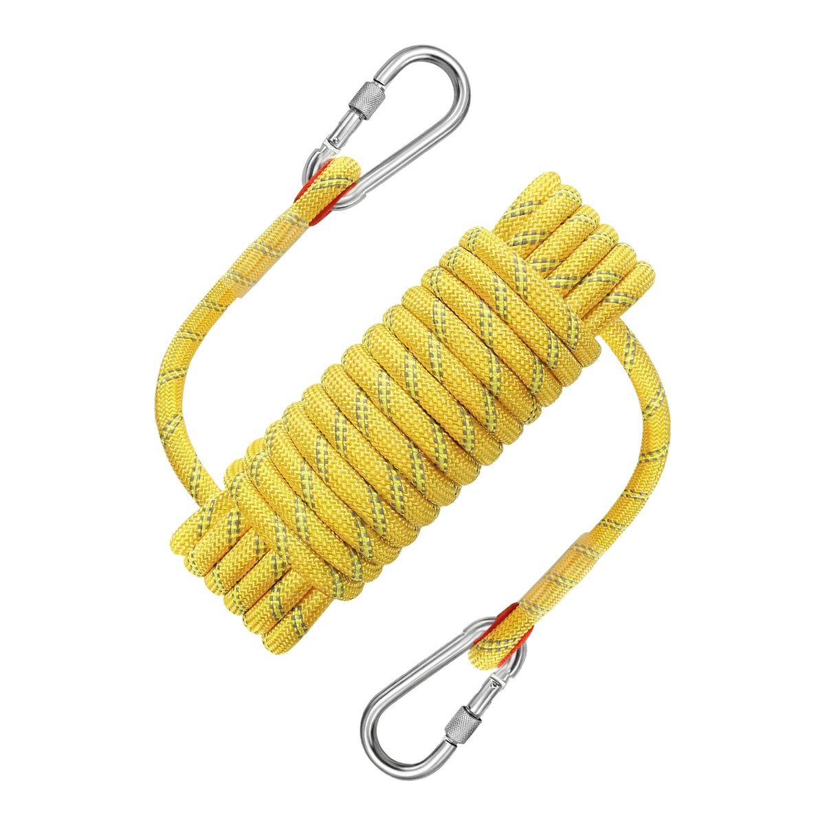 Climbing Rope, Braided Rope, Half Rope, Reflective Yellow 1/2"x32ft Polyester PP Marine Line with Hooks, 2400kg Breaking Strength, Waterproof UV Resistant, for Canyon Exploration Fishing Rafting Camping Rescue Anchor Outdoor