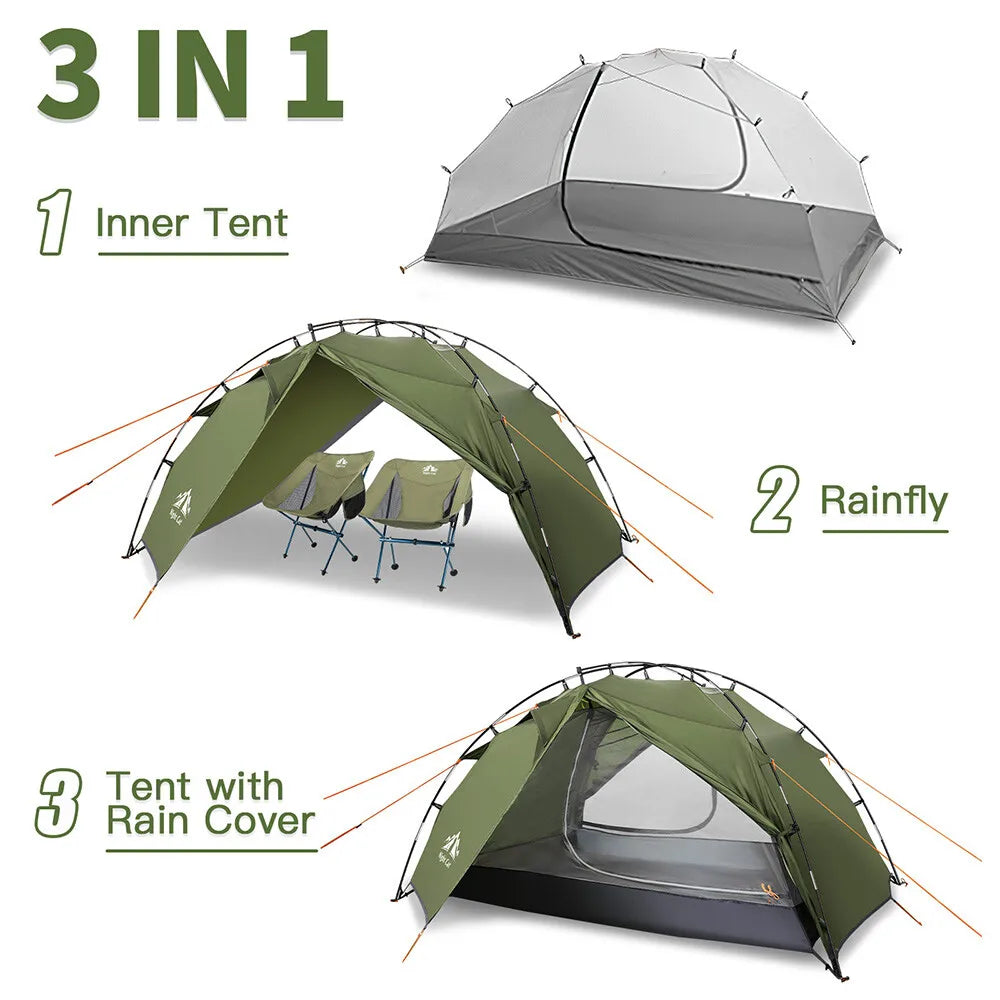 Night Cat 2 Person Backpacking Tent 190T Ultralight Travel Tent Waterproof Hiking Survival Outdoor Camping Tent Double Layers