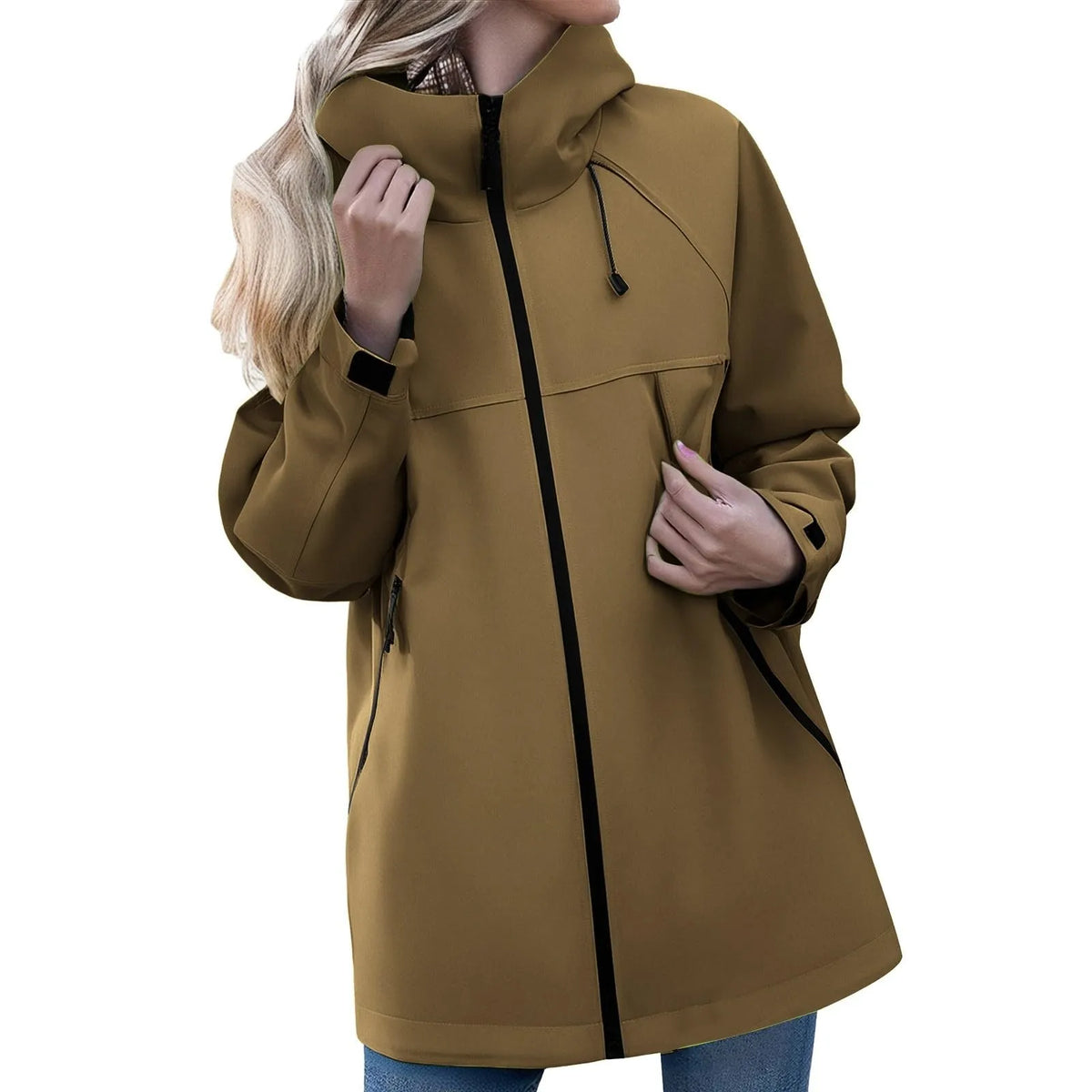Women's Zipper Jacket Casual Solid Color Long Sleeved Hooded Outdoor Jacket Coat Windproof and Waterproof Mountaineering Jackets