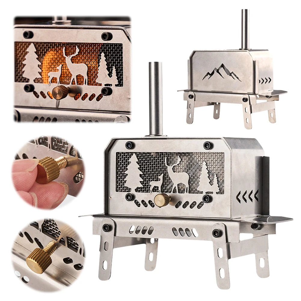 Stainless Steel Mini Tent Stove Portable Firewood Heater Stoves Adjustable Height Wood Burner For Outdoor Camping Accessories