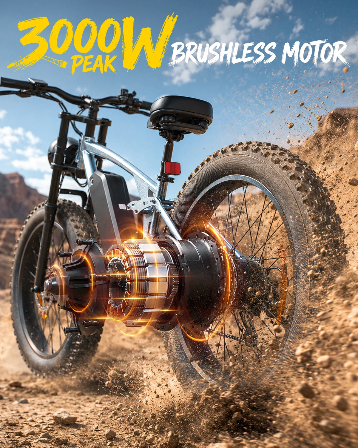 3000W Peak Electric Bike for Adults, 20 MPH Max Speed, 26" Adult Fat Tire E-Mountain Bike, 48V 20Ah Battery, Up to 70 Miles Range, 7-Speed, Full Suspension Off-Road E-Bike, 1-Year Warranty