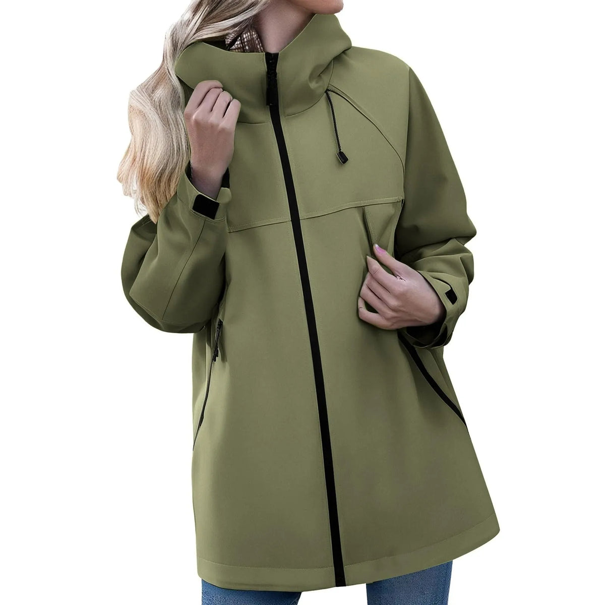 Women's Zipper Jacket Casual Solid Color Long Sleeved Hooded Outdoor Jacket Coat Windproof and Waterproof Mountaineering Jackets