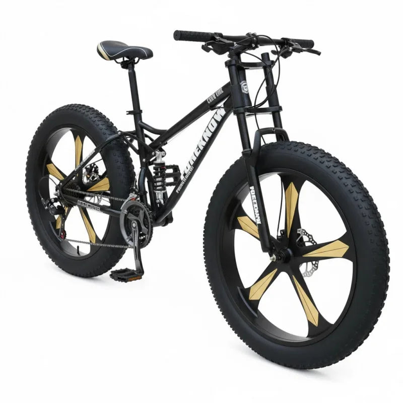 Black Five-Blade Wheel Speed Changing Off-Road Snow Mountain Bike with Shock Absorption for Adults, 4.0 Tires, 4.0 Tires