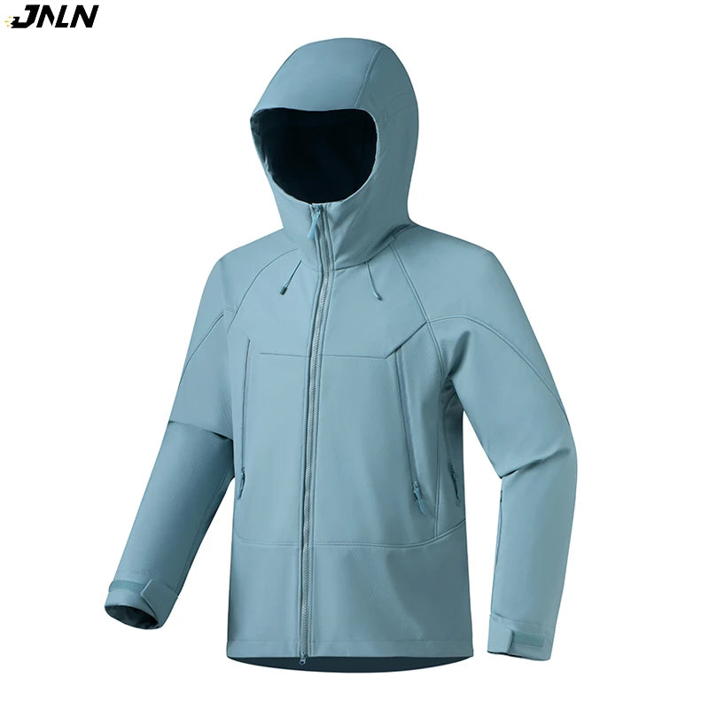 JNLN Men Women Waterproof Soft Shell Jacket Windproof Warm Fleece Rain Coat Unisex Hiking Climbing Trekking Outdoor Windbreaker