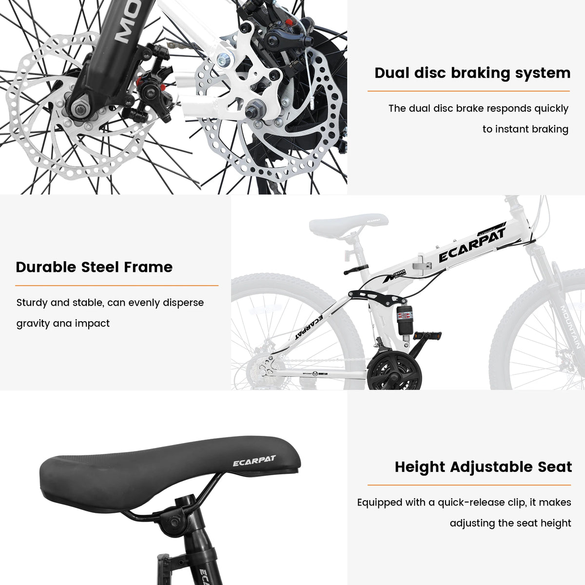 26 Inch Folding Mountain Bike, 21 Speed Full Suspension High-Carbon Steel MTB, Dual Disc Brake Foldable Bicycle, Folding Bikes for Adults Men Women