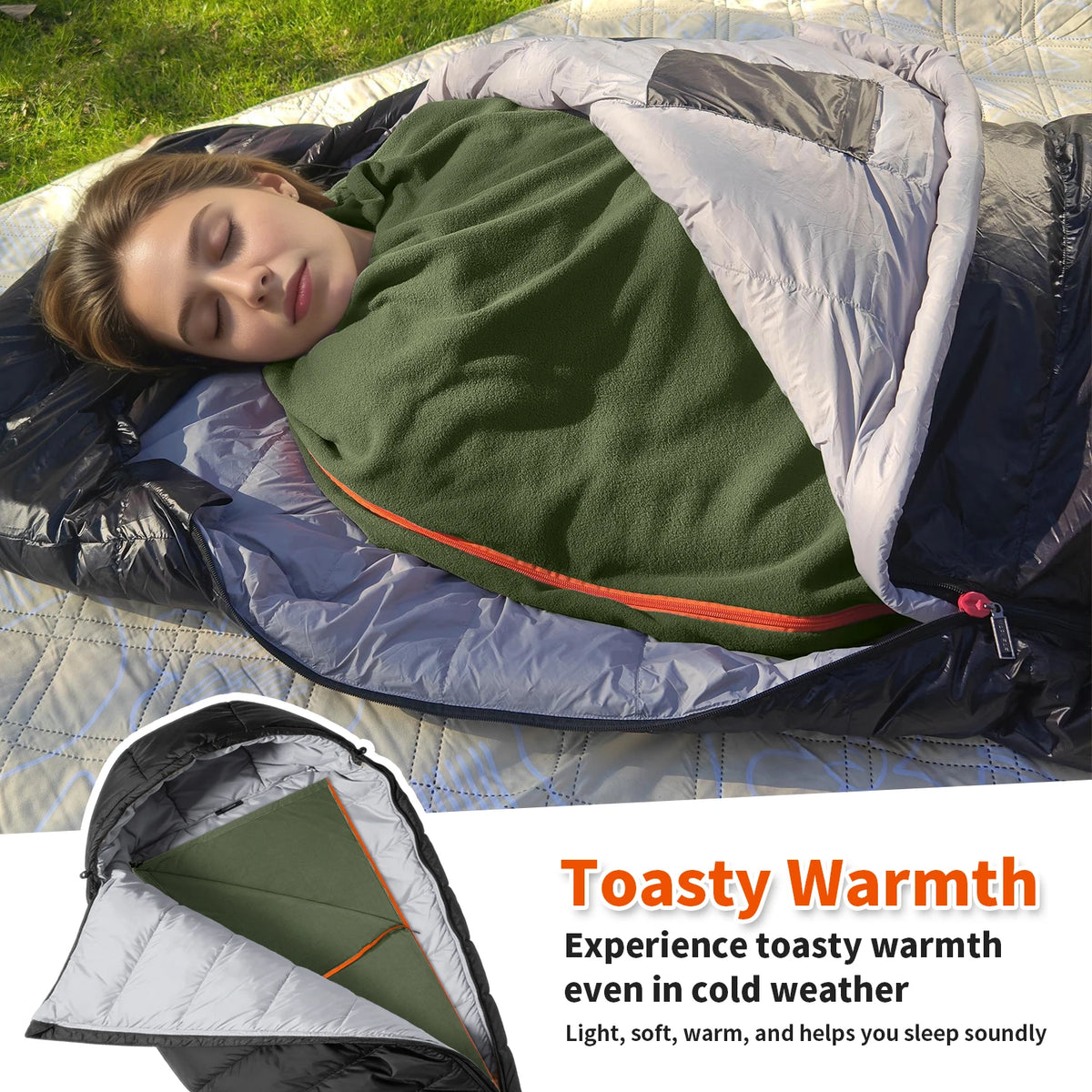 MAPLEAF Fleece Sleeping Bag Liner Warm Winter Camping Travel Sleep Sack Full Zipper Machine Washable Portable Lightweight Adult