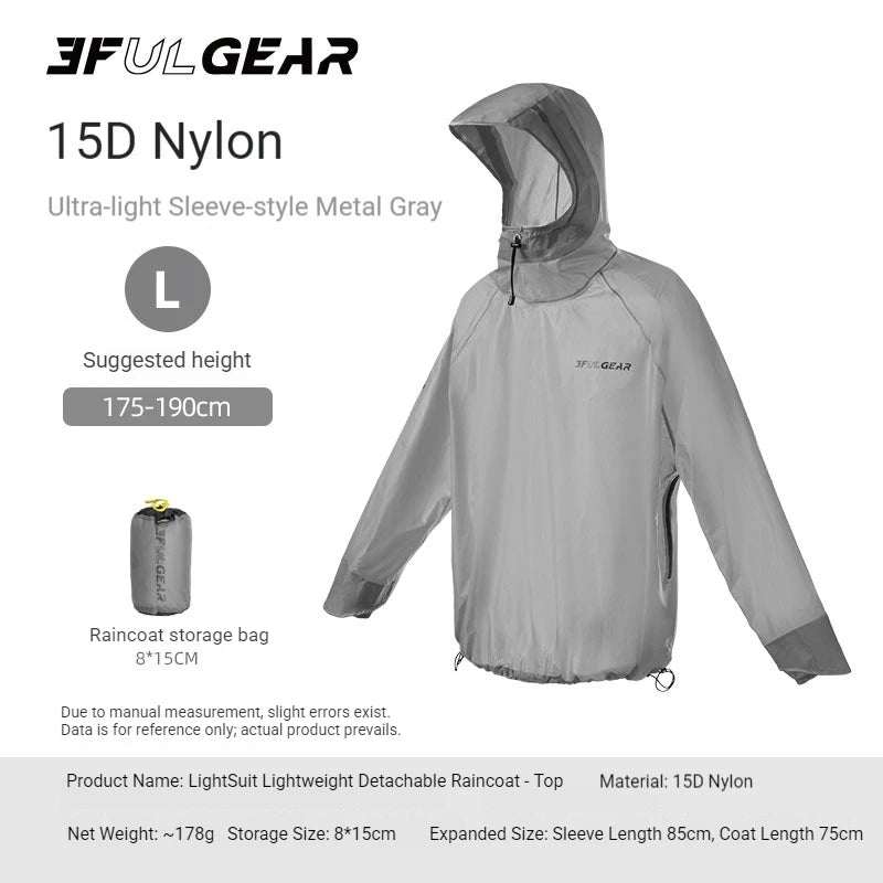 3F UL GEAR Lightweight Split Raincoat with Hooded 15D Nylon 20D Dyneema Waterproof PU10000mm Outdoor Pants Hiking Sleeve Poncho