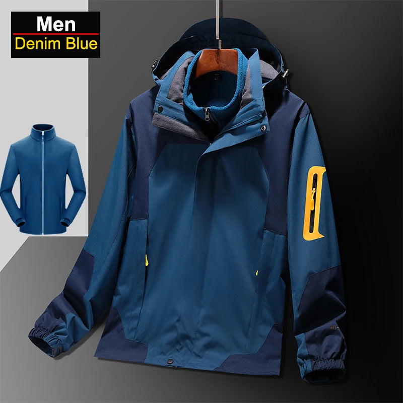 CHRLCK Men's Waterproof Three In One Hiking Fleece Jacket Women Windproof Windbreaker Winter Camping Trekking Outdoor Coats