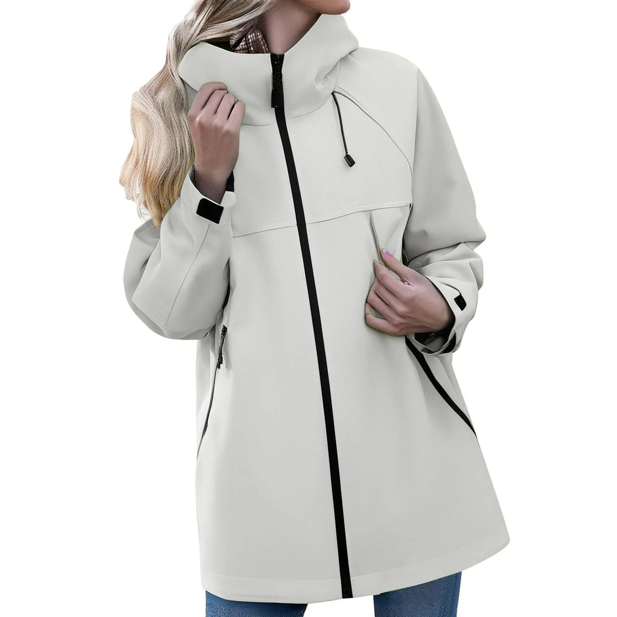Women's Zipper Jacket Casual Solid Color Long Sleeved Hooded Outdoor Jacket Coat Windproof and Waterproof Mountaineering Jackets