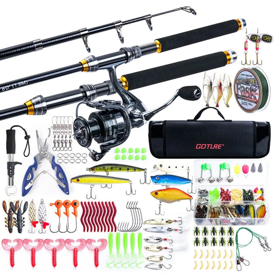 Goture Sea Fishing Rod Full Combo 1.8-2.7m Telescopic Fishing Pole Spinning Reel Baits Lines Set Tackle with Travel Fishing Bag