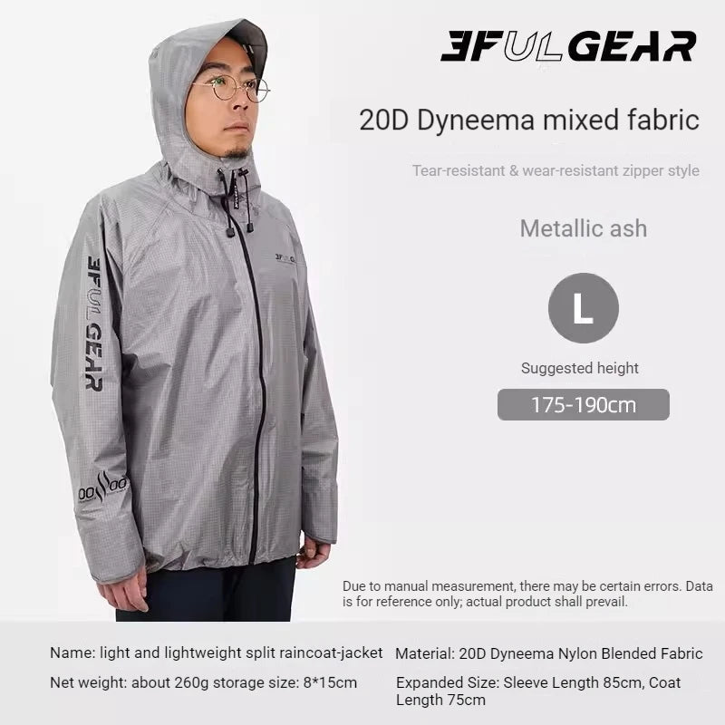 3F UL GEAR Lightweight Split Raincoat with Hooded 15D Nylon 20D Dyneema Waterproof PU10000mm Outdoor Pants Hiking Sleeve Poncho