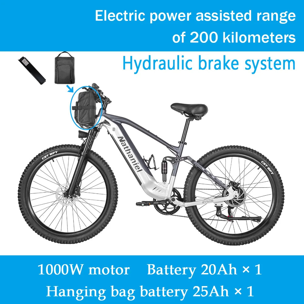 Nathaniel SYR03 Electric Bike 1000W 48V 20AH, 27.5" Long Range for Mountain & Road Riding, Electric Bike Adults, Mountain Bikes